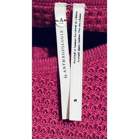 Anthropologie Sweater Womens Small Pointelle Knit 3/4 Sleeve Pink Cotton Boho - Picture 5 of 9